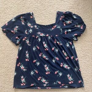 Lucky Brand Blue and Pink Puff Sleeve Floral Blouse